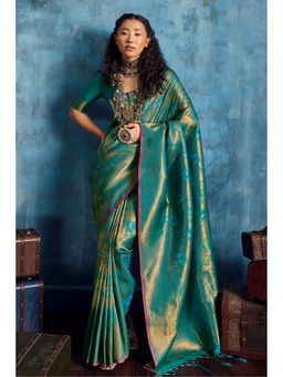 Mysilklove - Jungle Green Kanjivaram Handloom Saree with Unstitched Blouse