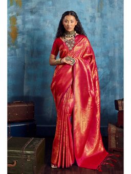 Mysilklove - Ruby Red Kanjivaram Handloom Saree with Unstitched Blouse