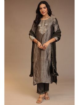 Zari Jaipur - Black Zari Jaipur Embroidered Kurta with Pant and Dupatta