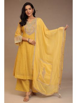Zari Jaipur - Yellow Zari Jaipur Embroidered Kurta with Pant and Dupatta