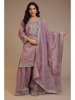 Zari Jaipur - Purple Zari Jaipur Embroidered Kurta with Palazzo and Dupatta