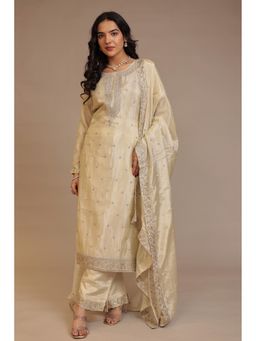 Zari Jaipur - Cream Zari Jaipur Embroidered Kurta with Pant and Dupatta
