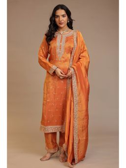 Zari Jaipur - Orange Zari Jaipur Embroidered Kurta with Pant and Dupatta