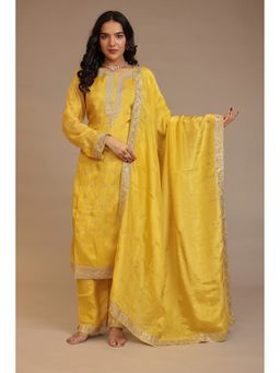 Zari Jaipur - Yellow Zari Jaipur Embroidered Kurta with Pant and Dupatta