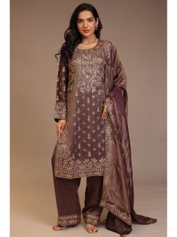 Zari Jaipur - Brown Zari Jaipur Embroidered Kurta with Pant and Dupatta