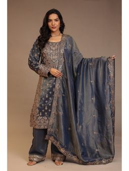 Zari Jaipur - Grey Zari Jaipur Embroidered Kurta with Pant and Dupatta