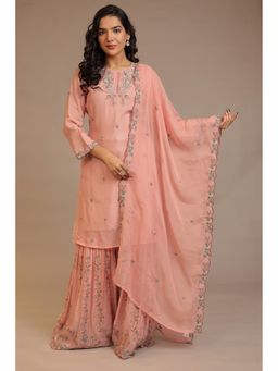 Zari Jaipur - Pink Zari Jaipur Embroidered Kurta with Sharara and Dupatta