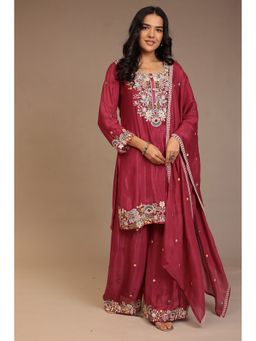 Zari Jaipur - Pink Zari Jaipur Embroidered Kurta with Palazzo and Dupatta