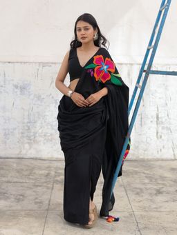 Save As - Black Bebo Embellished Pre Draped Saree without Blouse