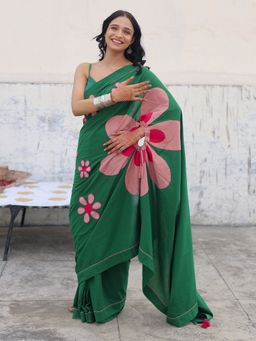 Save As - Daisy Green Floral Saree without Blouse