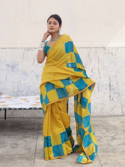 Save As - Mustard Indu Check Saree without Blouse
