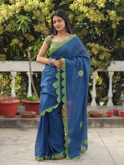 Save As - Lucky Charm Blue Floral Saree without Blouse