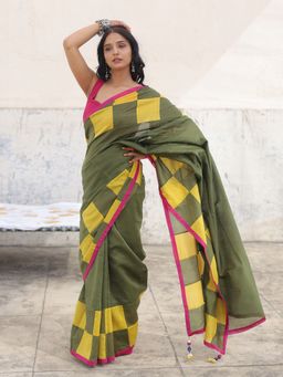 Save As - Olive Mritika Checks Saree without Blouse