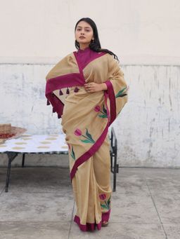 Save As - Pankhudi Beige Tassel Saree without Blouse