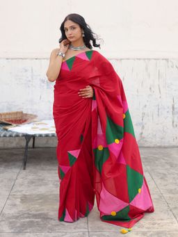 Save As - Red Trivara Embroidered Saree without Blouse