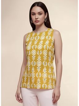 arangya - Yellow Premium Pure Cambric Cotton Printed Top