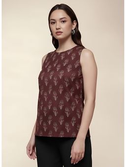 arangya - Maroon Premium Pure Cambric Cotton Floral Printed Top