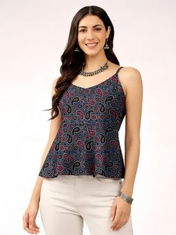 arangya - Grey Premium Pure Cambric Cotton Paisley Printed Top