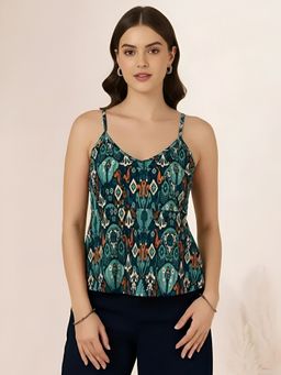 arangya - Teal Premium Pure Cambric Cotton Printed Top
