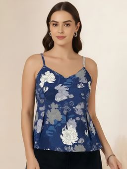 arangya - Blue Premium Pure Cambric Cotton Floral Printed Top