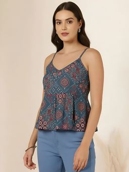 arangya - Grey Premium Pure Cambric Cotton Floral Printed Top
