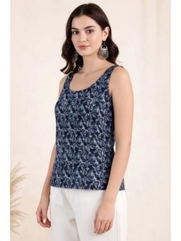 arangya - Elegant Navy Blue Printed Cotton Blend Top