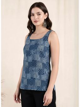 arangya - Elegant Blue Printed Cotton Blend Top