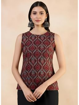 arangya - Maroon Premium Pure Cambric Cotton Printed Top