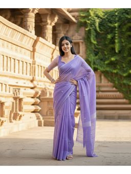 Anjaneya Sarees - Purple Designer Cotton Silk Kanjivaram Solid Saree with Unstitched Blouse