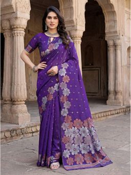 Anjaneya Sarees - Purple Designer Banarasi Silk Kanjivaram Solid Saree with Unstitched Blouse
