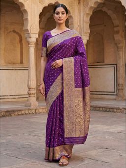 Anjaneya Sarees - Purple Designer Banarasi Silk Kanjivaram Solid Saree with Unstitched Blouse