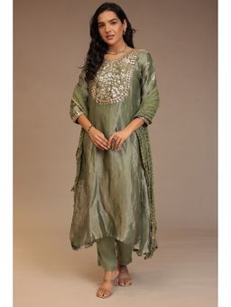 Zari Jaipur - Green Zari Jaipur Embroidered Kurta with Pant and Dupatta