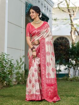 Sutriti - Red Banarasi Silk Saree with Unstitched Blouse