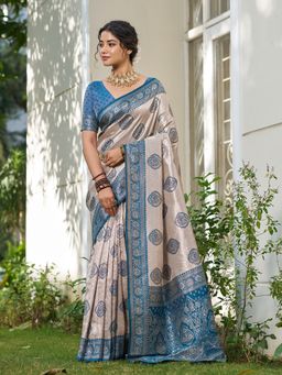 Sutriti - Blue Banarasi Silk Saree with Unstitched Blouse