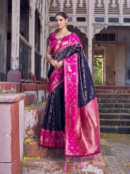 Sutriti - Blue Soft Silk Saree with Unstitched Blouse