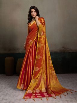 Sutriti - Rust Orange Woven Tissue Silk Saree with Unstitched Blouse