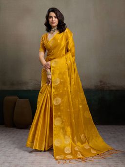 Sutriti - Mustard Yellow Woven Tissue Silk Saree with Unstitched Blouse