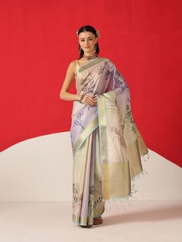Silk Land - Multi-Colour Silk Woven Saree with Unstitched Blouse