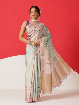 Silk Land - Multi-Colour Silk Woven Saree with Unstitched Blouse