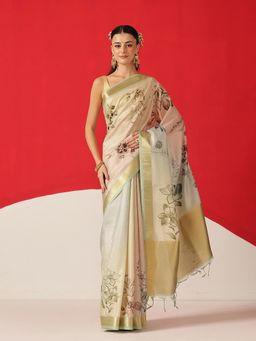 Silk Land - Multi-Colour Silk Woven Saree with Unstitched Blouse