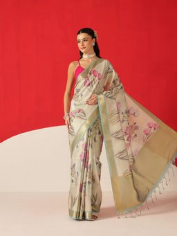 Silk Land - Multi-Colour Silk Woven Saree with Unstitched Blouse
