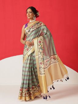 Silk Land - Multi-Colour Soft Silk Floral Saree with Unstitched Blouse