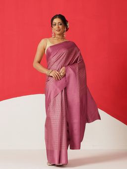 Silk Land - Pink Silk Checks Saree with Unstitched Blouse