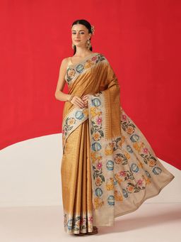 Silk Land - Mustard Silk Checks Saree with Unstitched Blouse