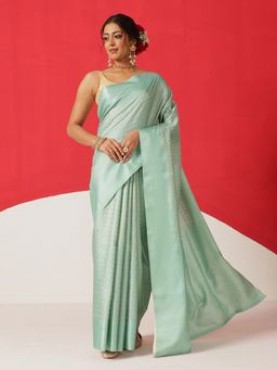 Silk Land - Teal Silk Checks Saree with Unstitched Blouse
