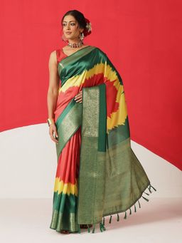 Silk Land - Multi-Colour Soft Silk Woven Saree with Unstitched Blouse
