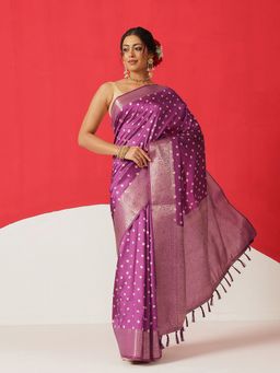 Silk Land - Purple Silk Woven Saree with Unstitched Blouse