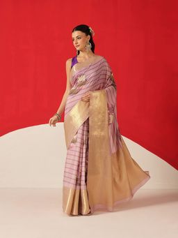 Silk Land - Lavender Silk Woven Saree with Unstitched Blouse