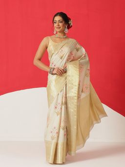 Silk Land - Multi-Colour Silk Woven Saree with Unstitched Blouse