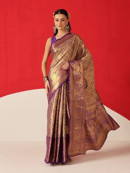 Silk Land - Baluchari Purple Silk Woven Saree with Unstitched Blouse